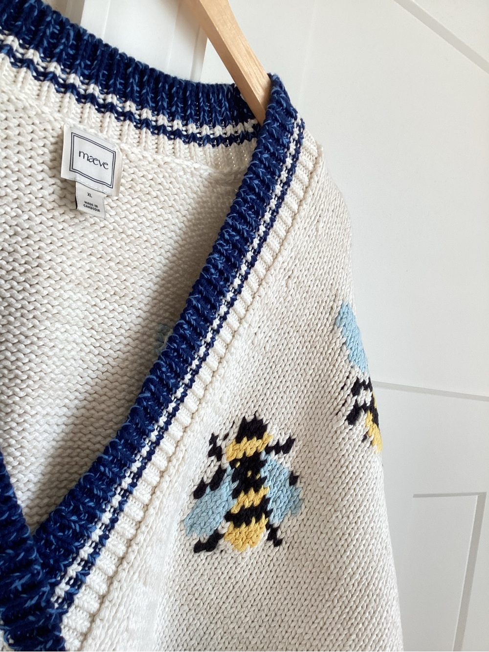 Anthropologie Bee Cardigan Sweater Maeve Icon Chunky New XL Ivory Bumblebee - Picture 8 of 15